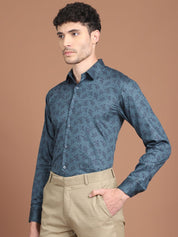 Teal Printed Party Shirt for Men - SF_9029Teal_S