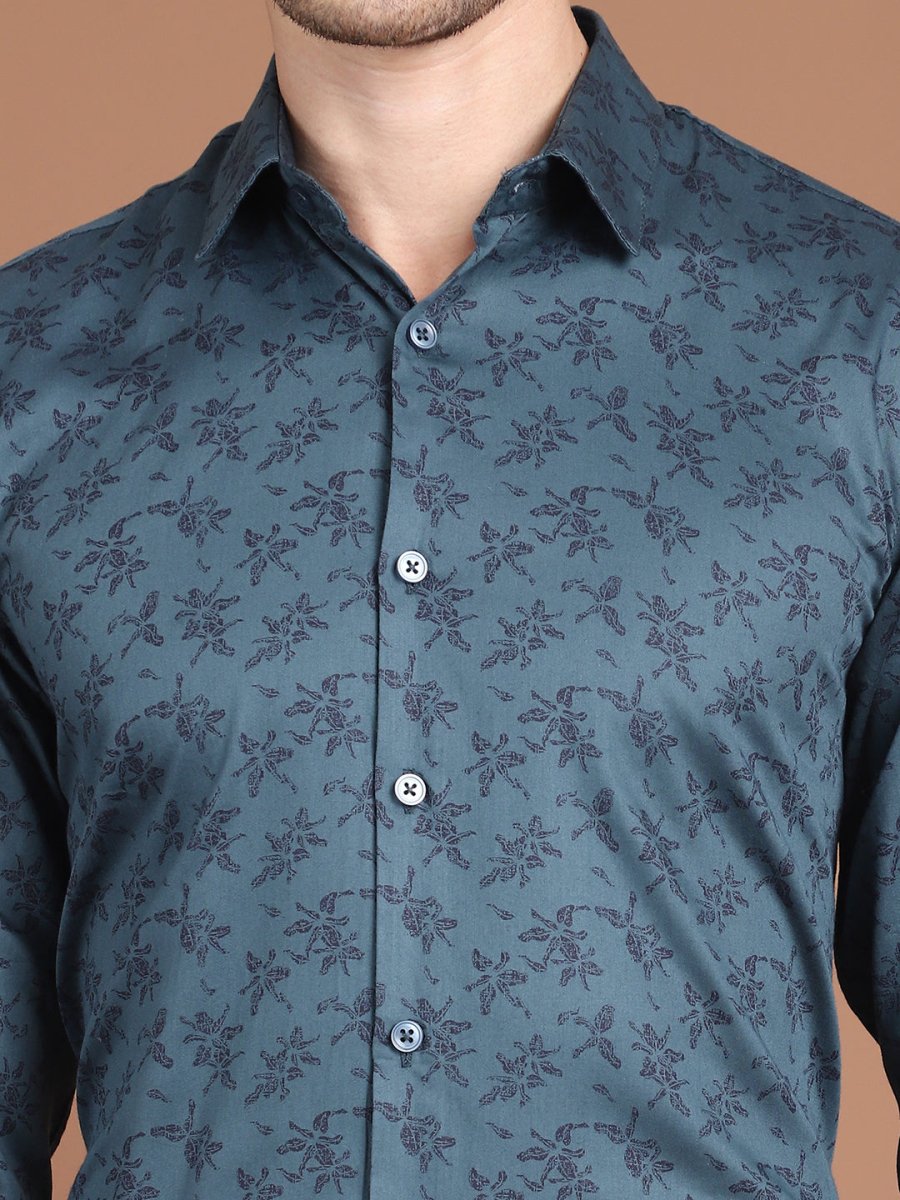 Teal Printed Party Shirt for Men - SF_9029Teal_S