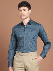 Teal Printed Party Shirt for Men - SF_9029Teal_S