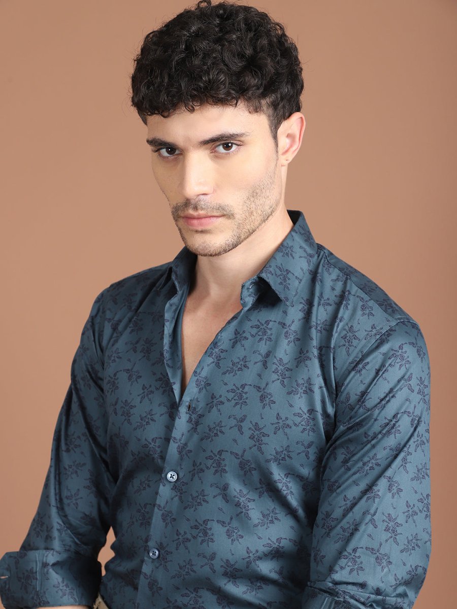 Teal Printed Party Shirt for Men - SF_9029Teal_S