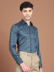 Teal Printed Party Shirt for Men - SF_9029Teal_S