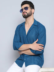 Teal Self Design Party Shirt for Men - SF_992Teal_S