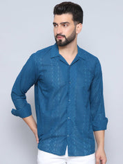 Teal Self Design Party Shirt for Men - SF_992Teal_S