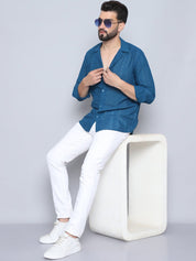 Teal Self Design Party Shirt for Men - SF_992Teal_S
