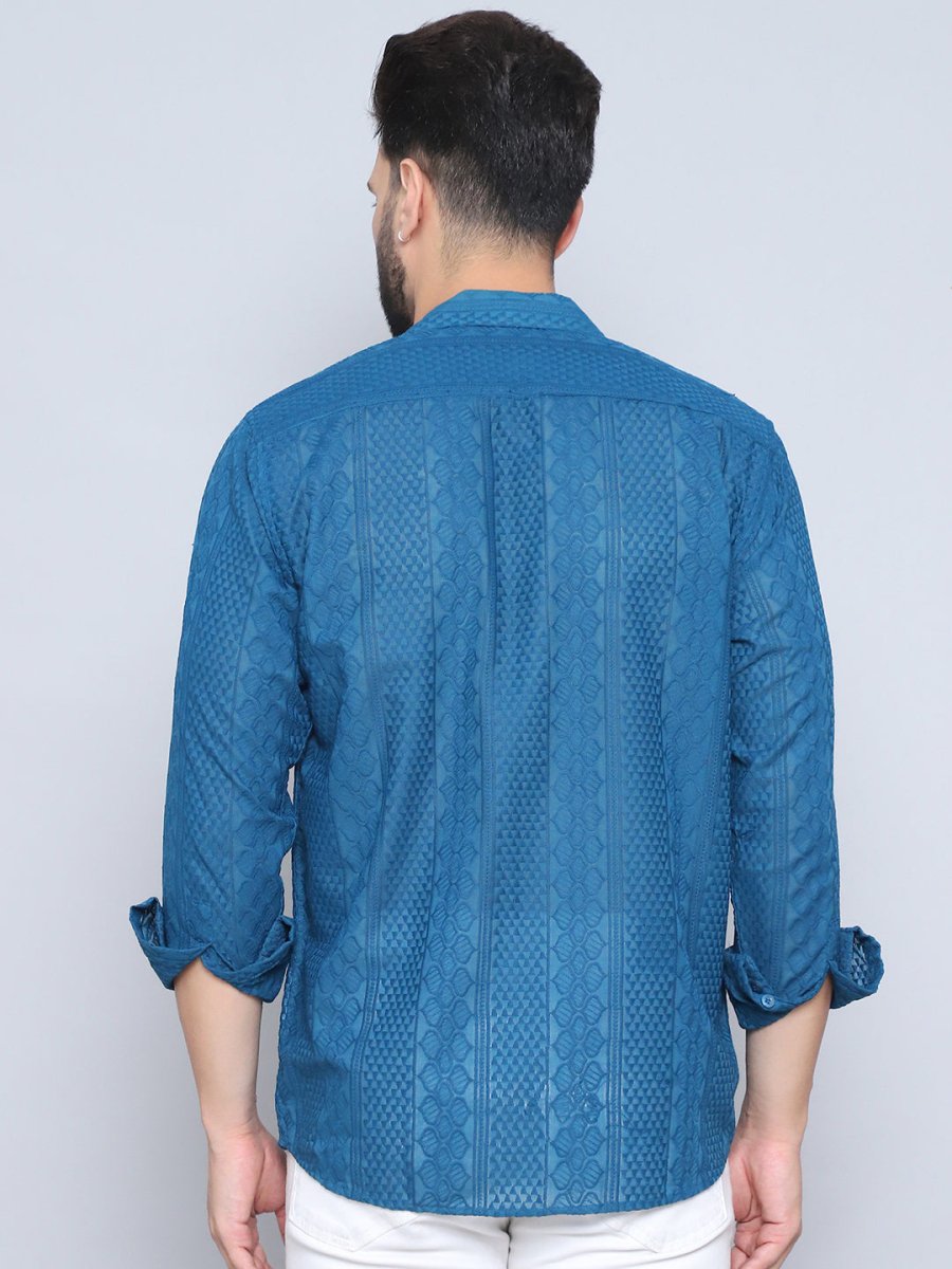 Teal Self Design Party Shirt for Men - SF_992Teal_S