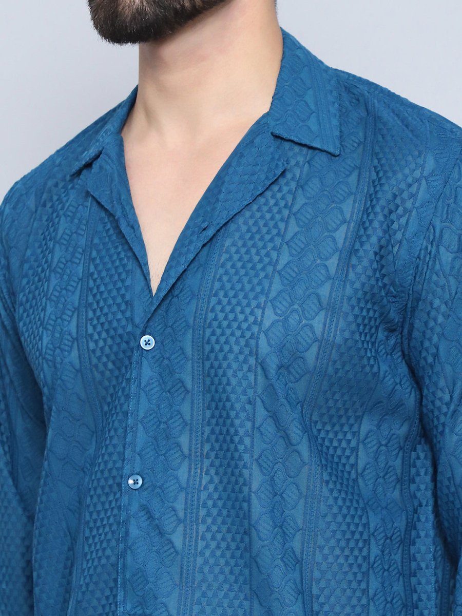 Teal Self Design Party Shirt for Men - SF_992Teal_S