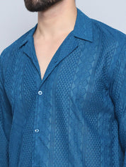 Teal Self Design Party Shirt for Men - SF_992Teal_S