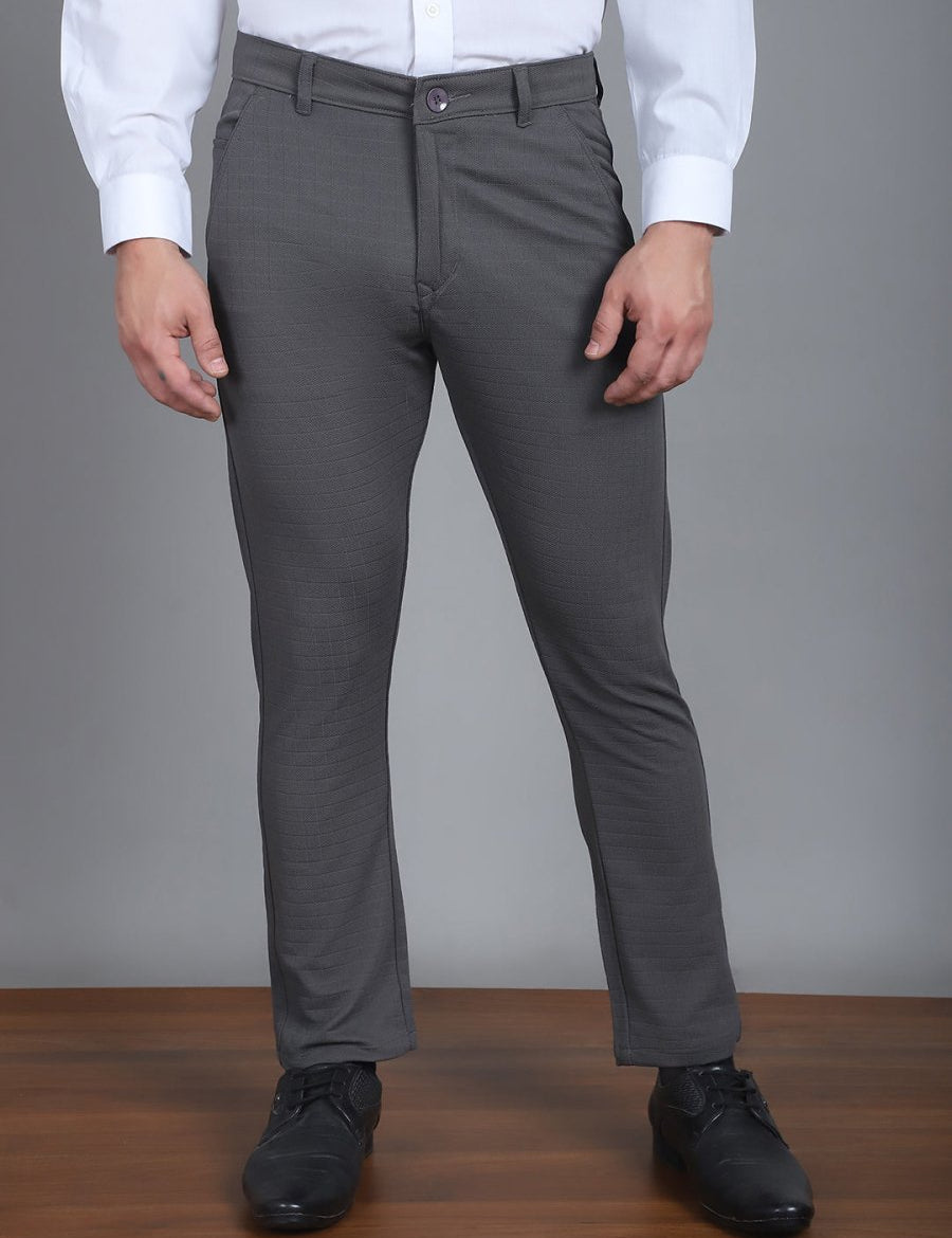 Textured Cotton Lycra Trousers - FGP_276Dark-Grey_30