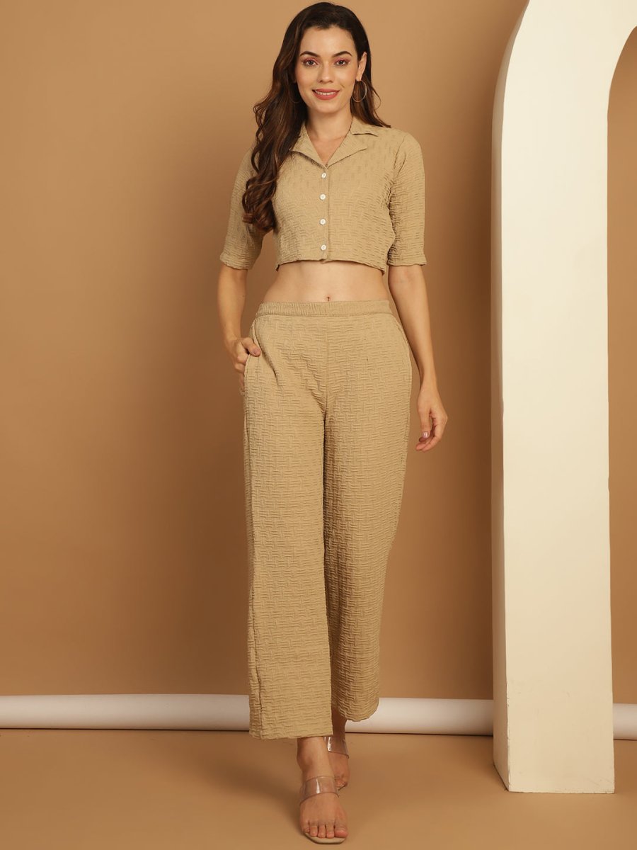 Top and Trouser Woven Design co-ords - JNCS_3010Beige_XS