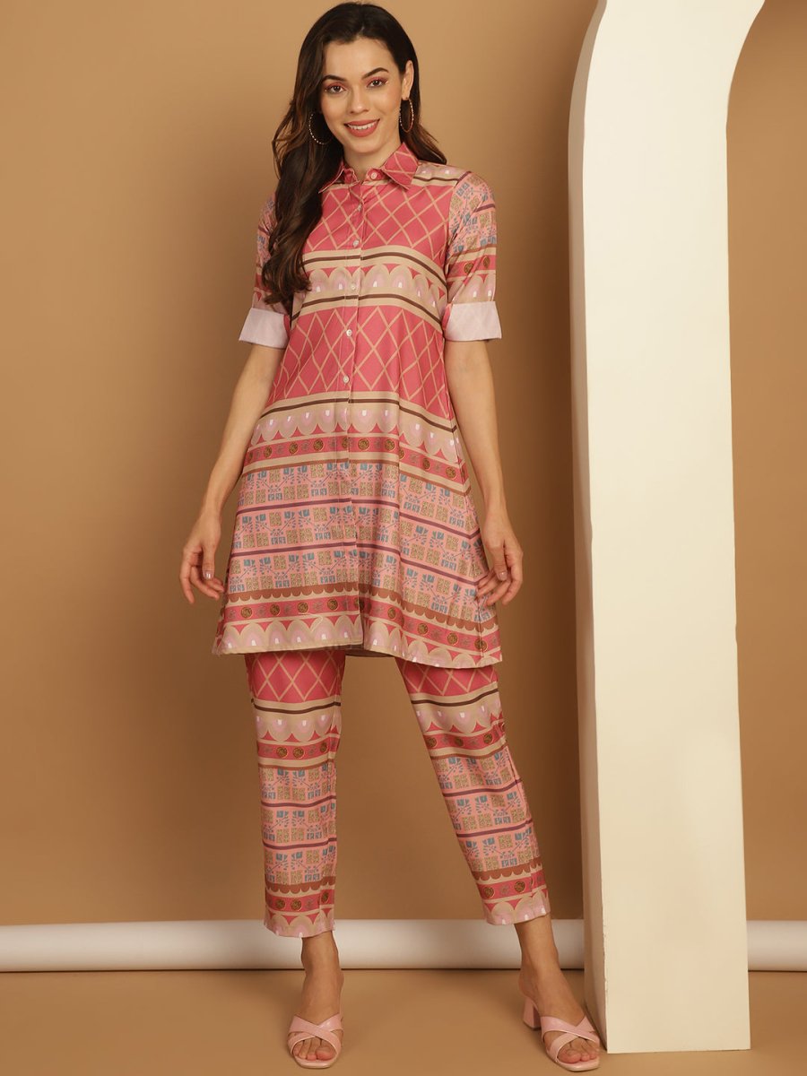 Tunic and Trouser printed co-ords - JNCS_3009Pink_XS