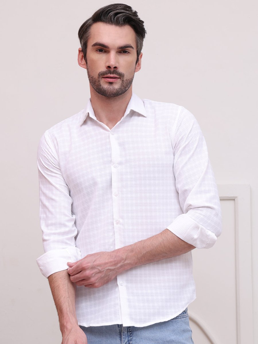 White Checked Cotton Formal Shirt for Men - SF_9008White_S