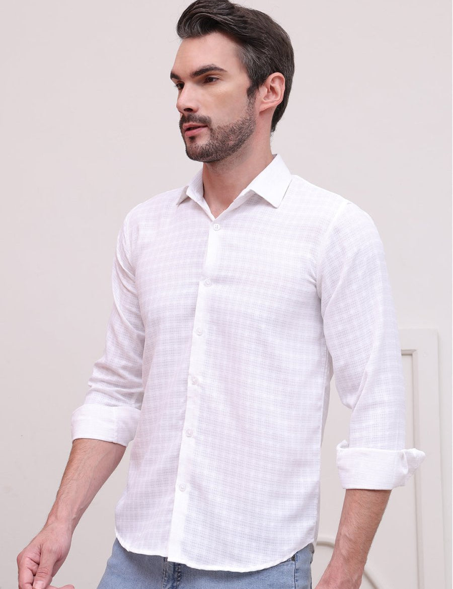 White Checked Cotton Formal Shirt for Men - SF_9008White_S