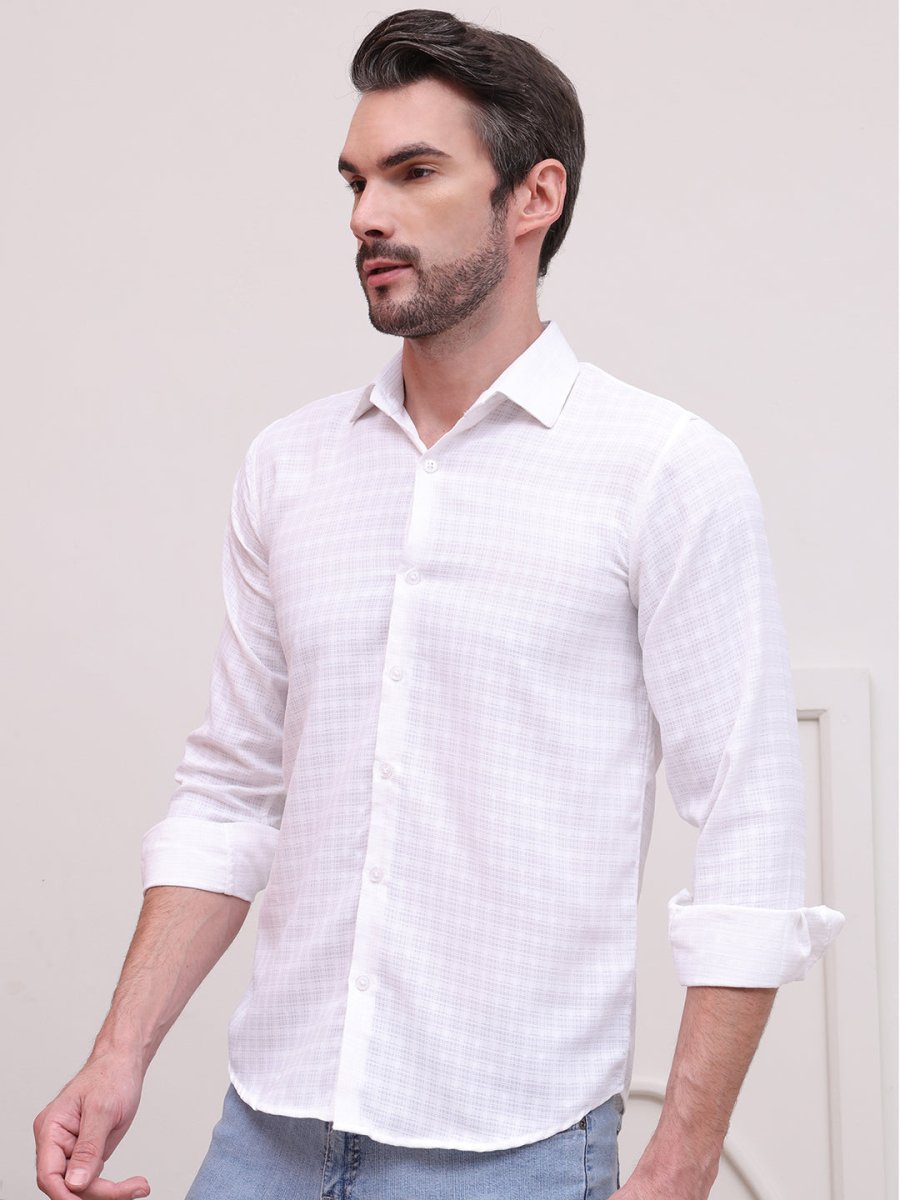 White Checked Cotton Formal Shirt for Men - SF_9008White_S