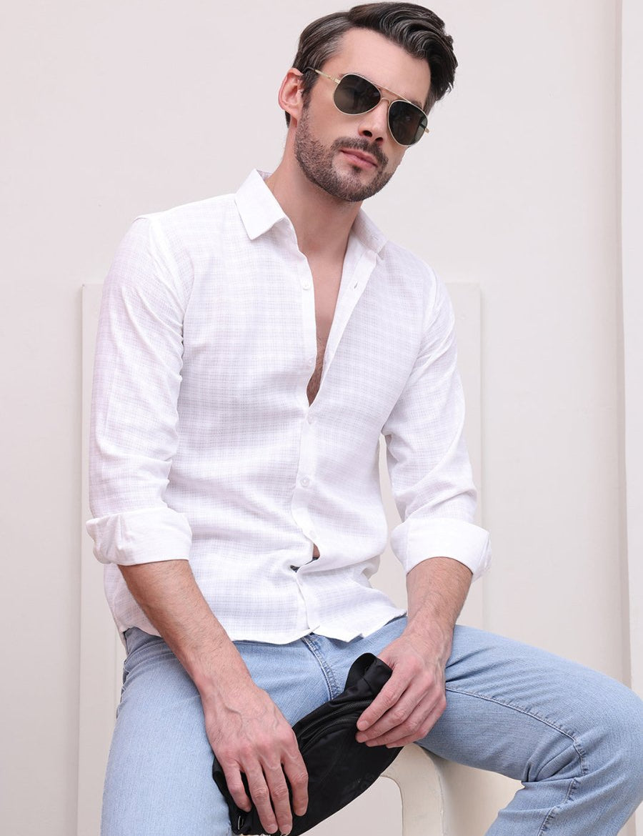 White Checked Cotton Formal Shirt for Men - SF_9008White_S