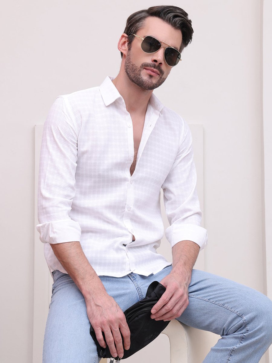 White Checked Cotton Formal Shirt for Men - SF_9008White_S