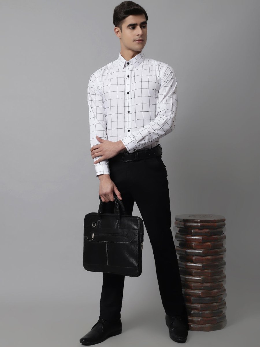 White Checked Cotton Shirt for Men - SF_742White_S