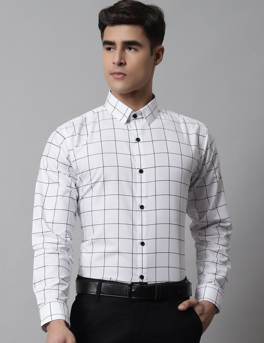 White Checked Cotton Shirt for Men - SF_742White_S