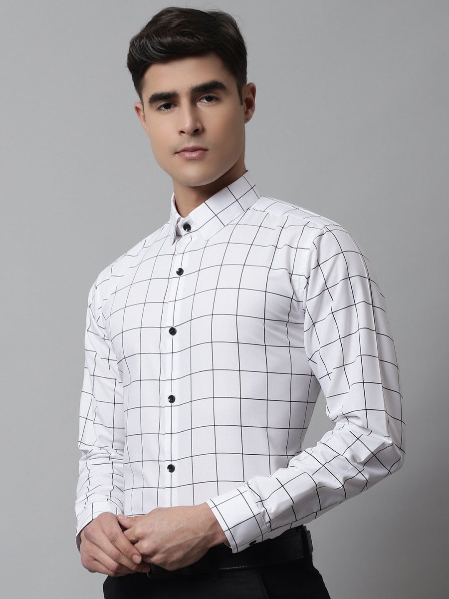 White Checked Cotton Shirt for Men - SF_742White_S
