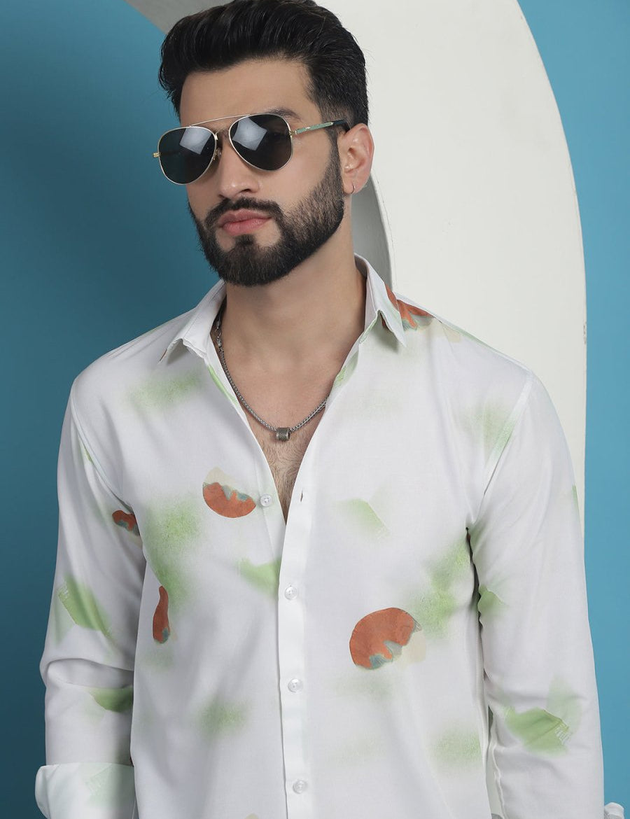 White Floral Printed Cotton Casual Shirt - SF_936White_S