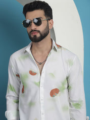 White Floral Printed Cotton Casual Shirt - SF_936White_S