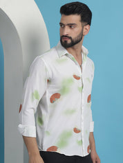 White Floral Printed Cotton Casual Shirt - SF_936White_S