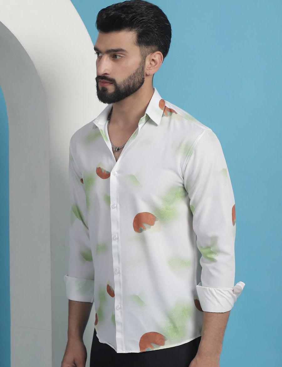 White Floral Printed Cotton Casual Shirt - SF_936White_S