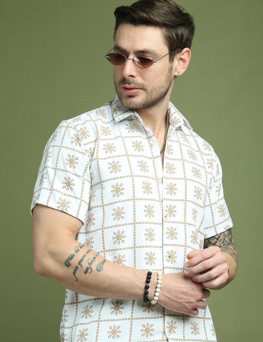 White Printed Party Shirt for Men - SF_9048White_S