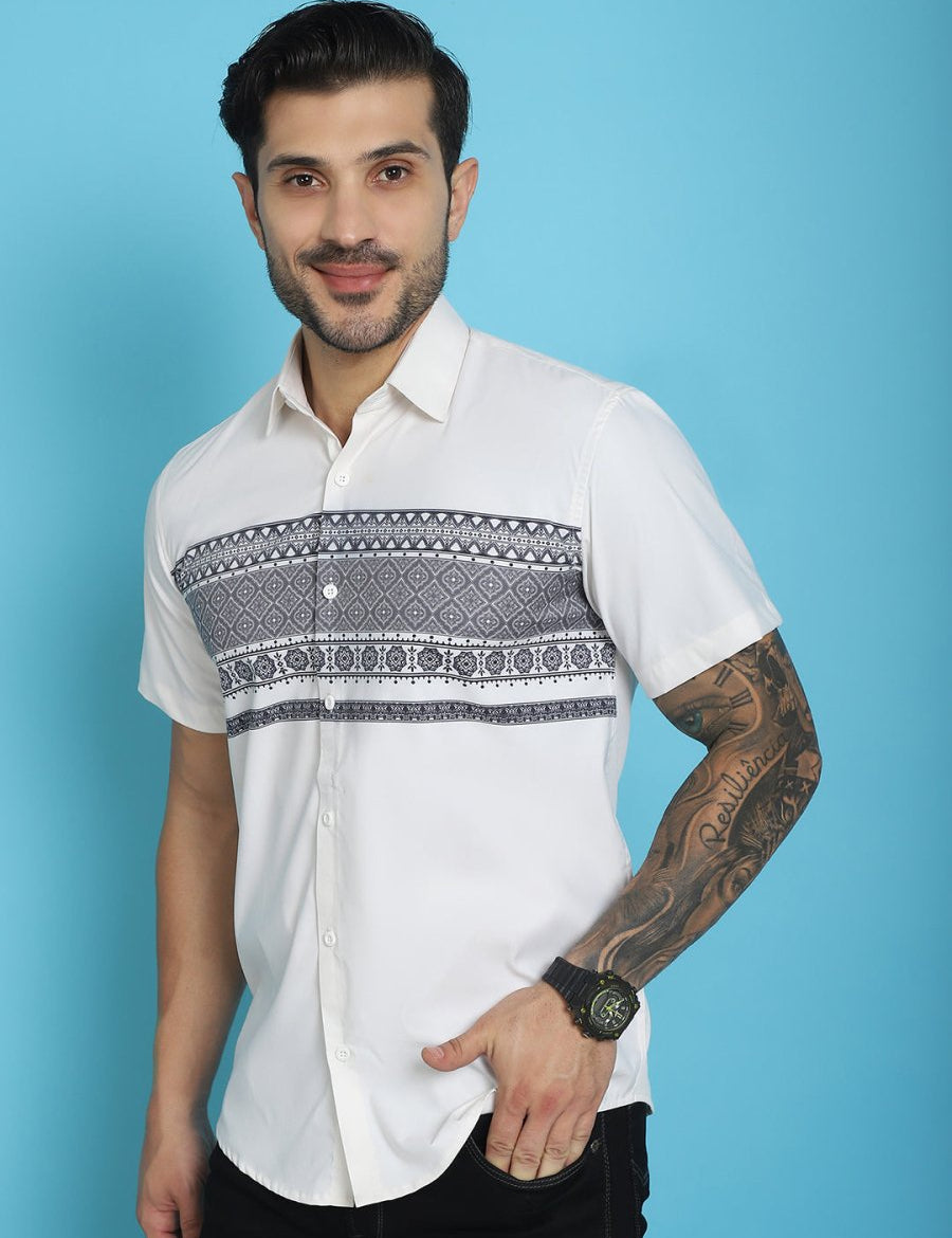 White Printed Party Shirt for Men - SF_918White_S