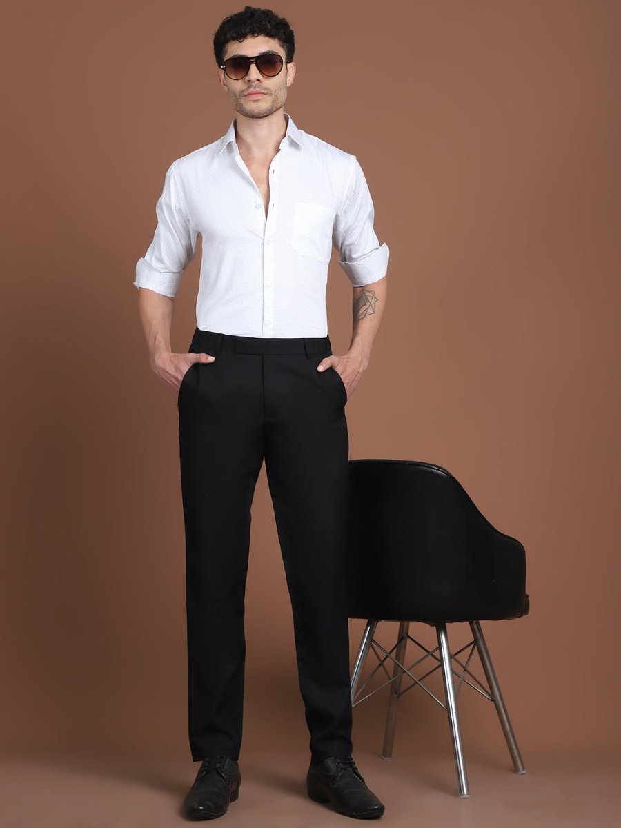 White Printed Regular Fit Formal Shirt for Men - SF_9027White_S