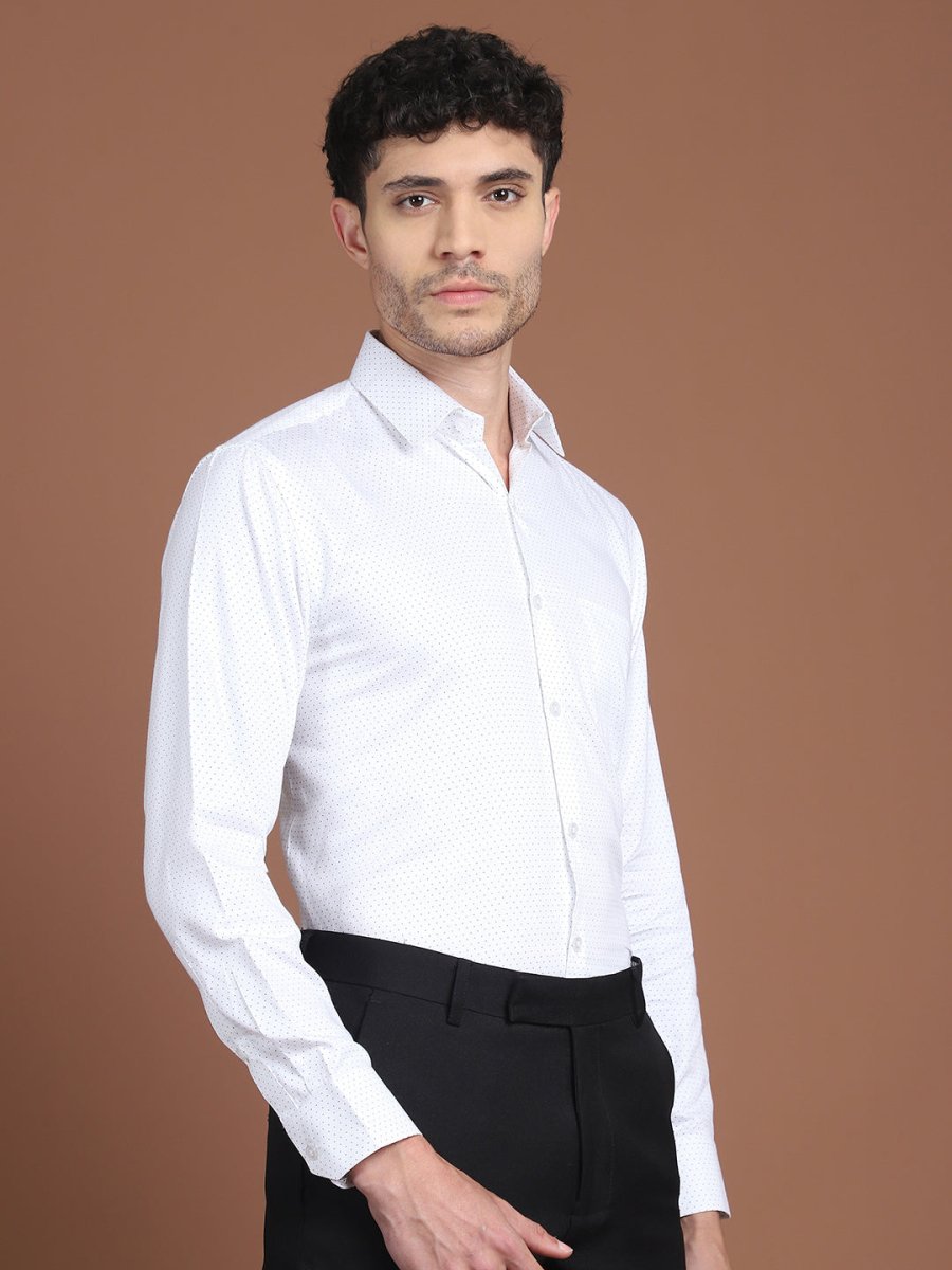 White Printed Regular Fit Formal Shirt for Men - SF_9027White_S