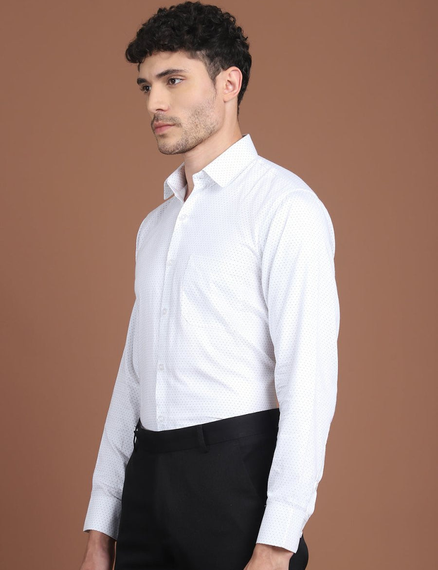 White Printed Regular Fit Formal Shirt for Men - SF_9027White_S