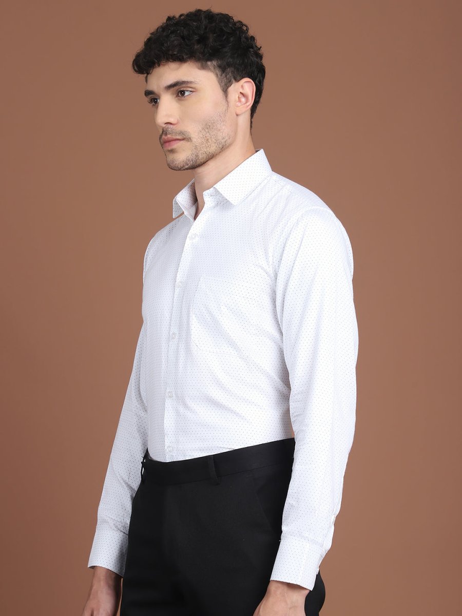 White Printed Regular Fit Formal Shirt for Men - SF_9027White_S
