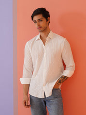 White Self Design Cotton Formal Shirt for Men - SF_928White_S