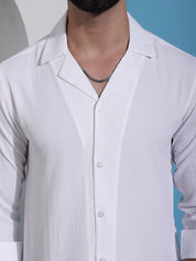 White Self Design Cotton Formal Shirt for Men - SF_904White_S