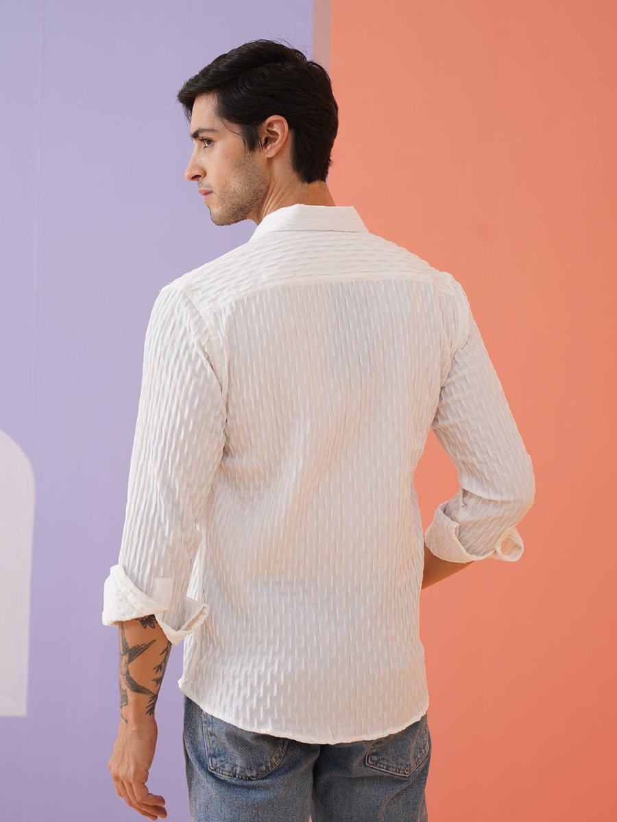White Self Design Cotton Formal Shirt for Men - SF_928White_S