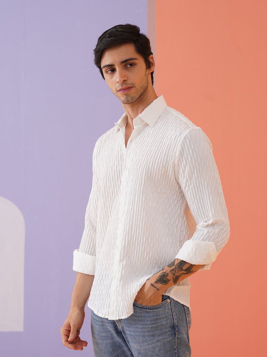 White Self Design Cotton Formal Shirt for Men - SF_928White_S