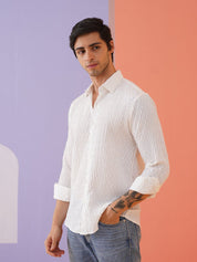 White Self Design Cotton Formal Shirt for Men - SF_928White_S