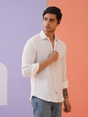 White Self Design Cotton Formal Shirt for Men - SF_928White_S