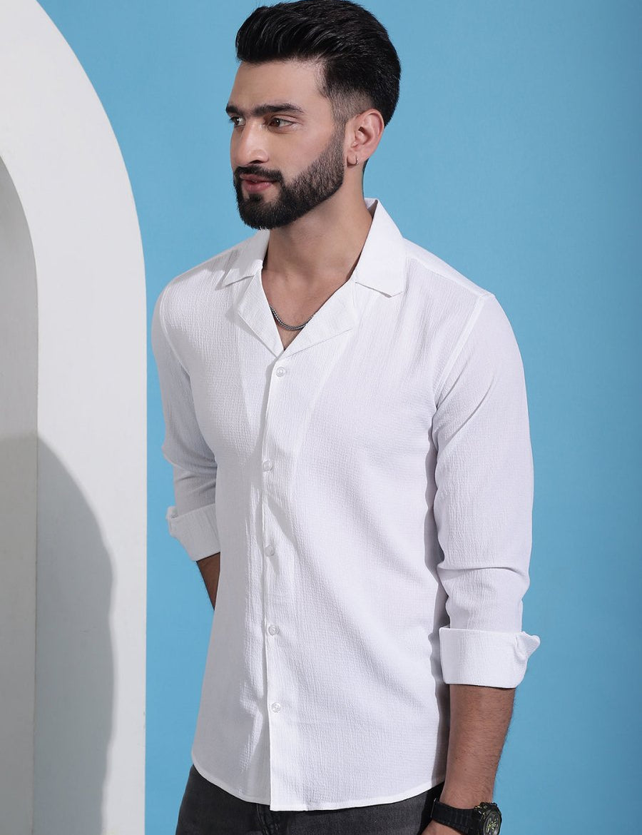 White Self Design Cotton Formal Shirt for Men - SF_904White_S