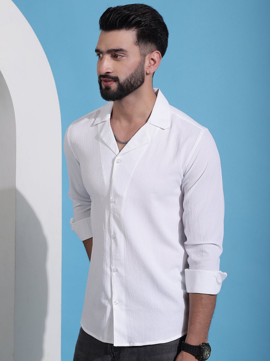 White Self Design Cotton Formal Shirt for Men - SF_904White_S