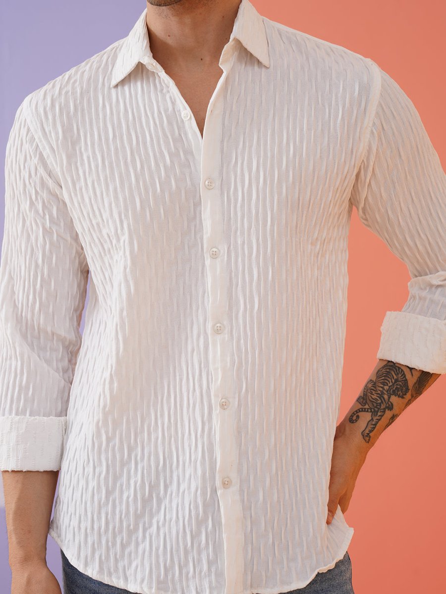 White Self Design Cotton Formal Shirt for Men - SF_928White_S