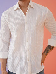 White Self Design Cotton Formal Shirt for Men - SF_928White_S
