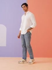 White Self Design Cotton Formal Shirt for Men - SF_928White_S