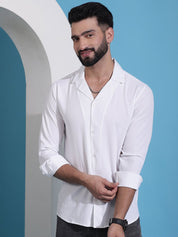 White Self Design Cotton Formal Shirt for Men - SF_904White_S
