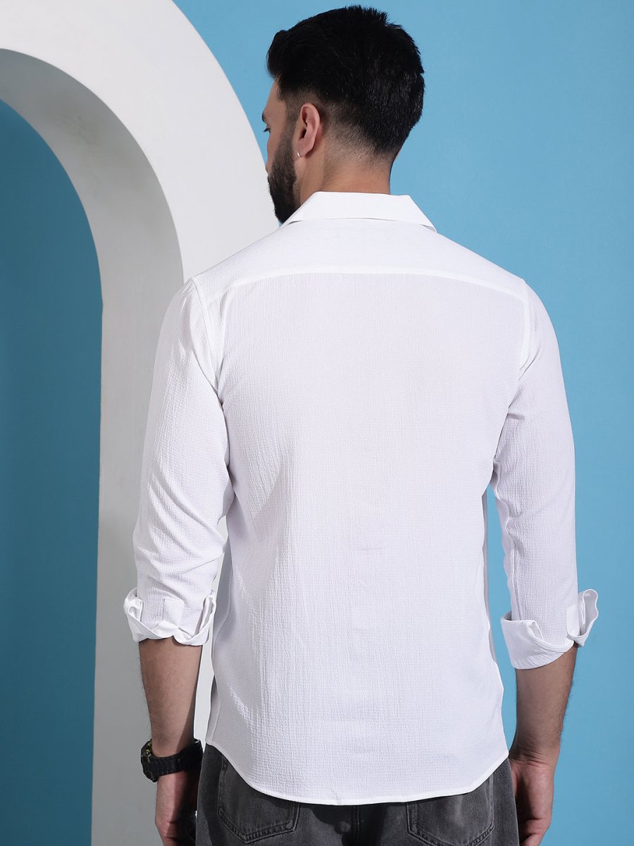 White Self Design Cotton Formal Shirt for Men - SF_904White_S