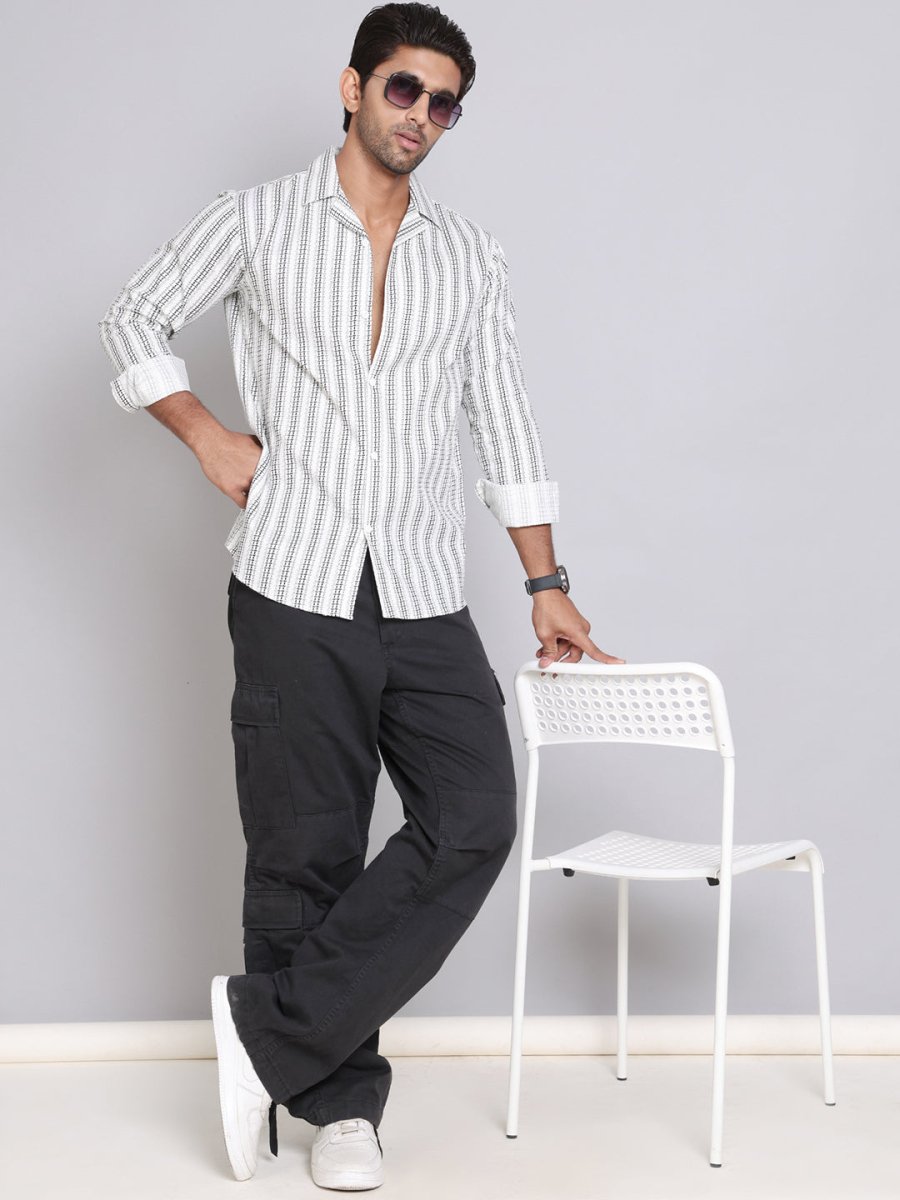 White Self Design Cotton Shirt for Men - SF_997White_S