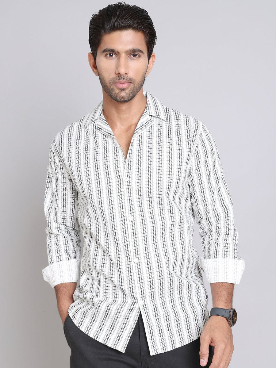 White Self Design Cotton Shirt for Men - SF_997White_S