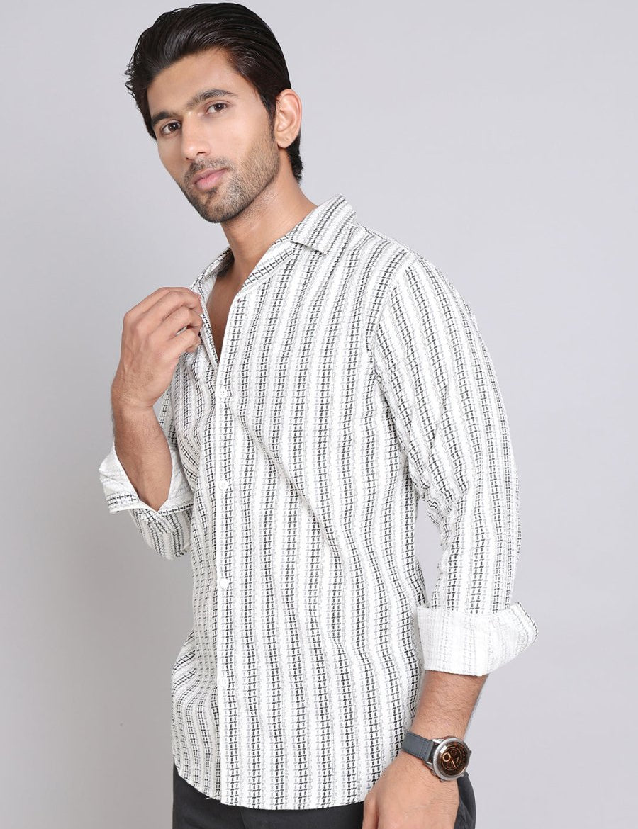 White Self Design Cotton Shirt for Men - SF_997White_S