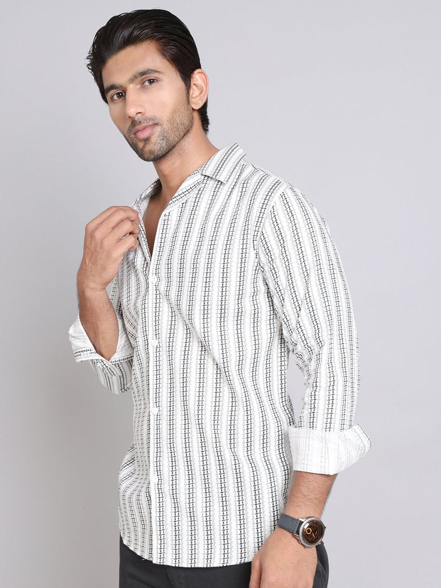 White Self Design Cotton Shirt for Men - SF_997White_S