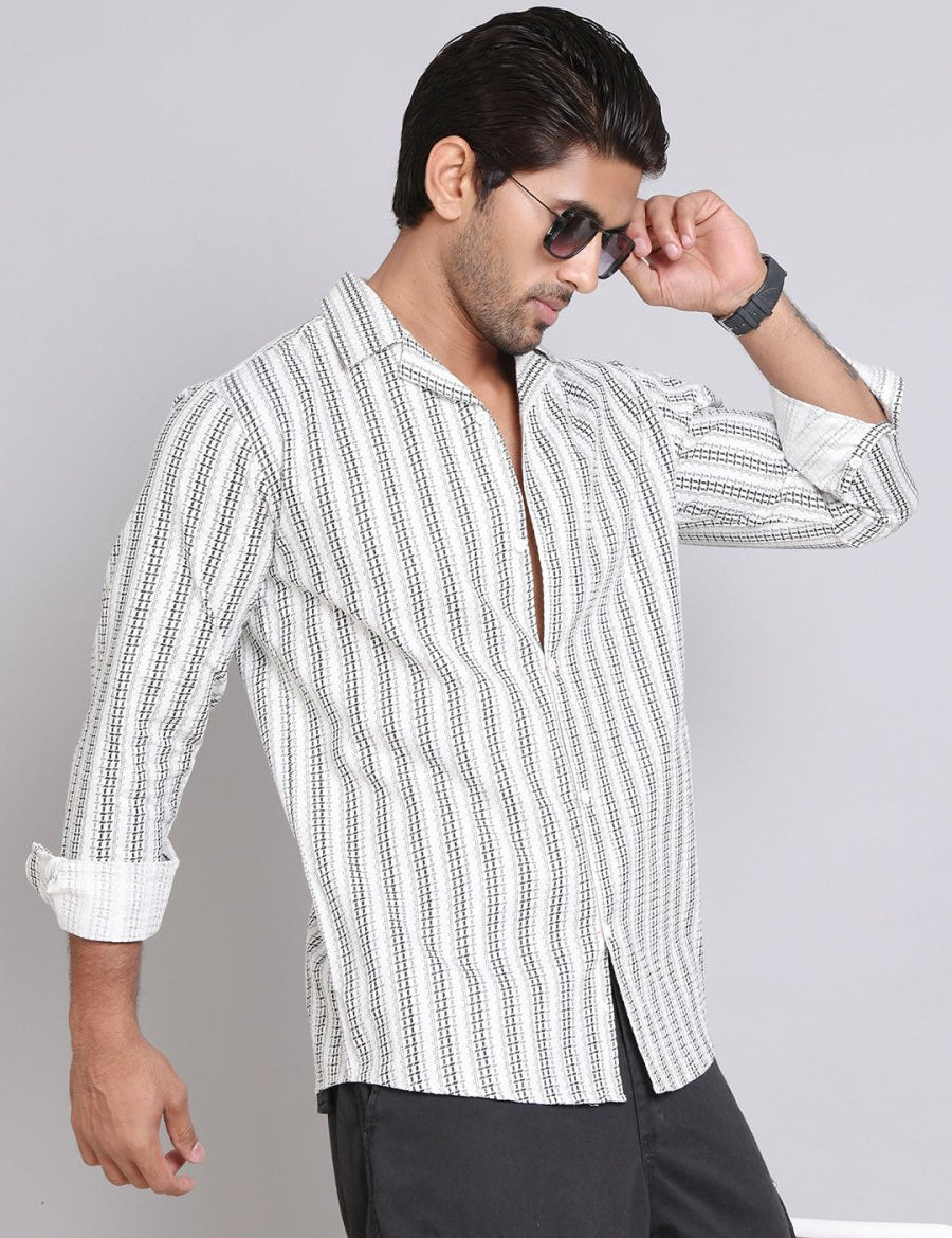 White Self Design Cotton Shirt for Men - SF_997White_S